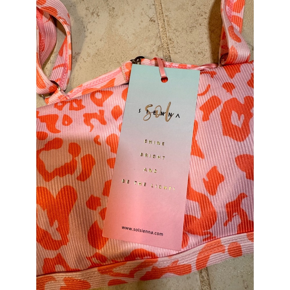 Sol Sienna Pink Orange Leopard Ribbed Bikini Top Large NWT Animal Print Swimwear - Picture 5 of 7